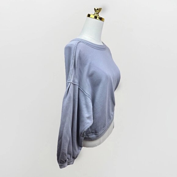 PILCRO Anthropologie Open Tie Back Cotton Sweatshirt Lavender Gray XL Distressed - Picture 6 of 15